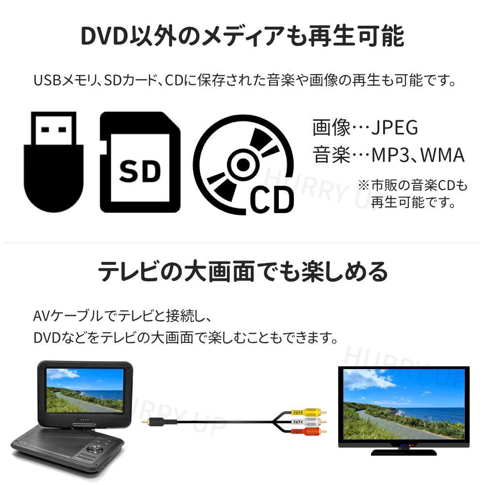 ポータブルdvdプレーヤー 車載 9インチ 充電 cprm対応 車 dvd プレーヤー : hu-00474 : HURRYUPハリーアップ - 通販  - Yahoo!ショッピング