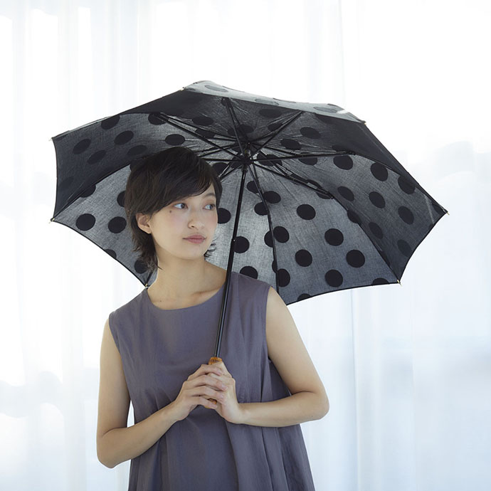 日傘 晴雨兼用 折り畳み 黒 水玉 UVカット 竹 ジャガード ドット