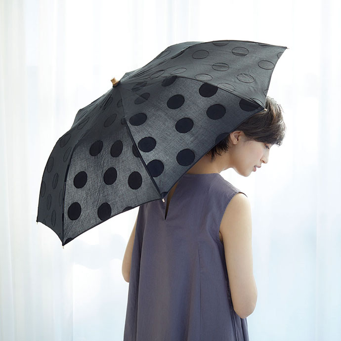 日傘 晴雨兼用 折り畳み 黒 水玉 UVカット 竹 ジャガード ドットライン 