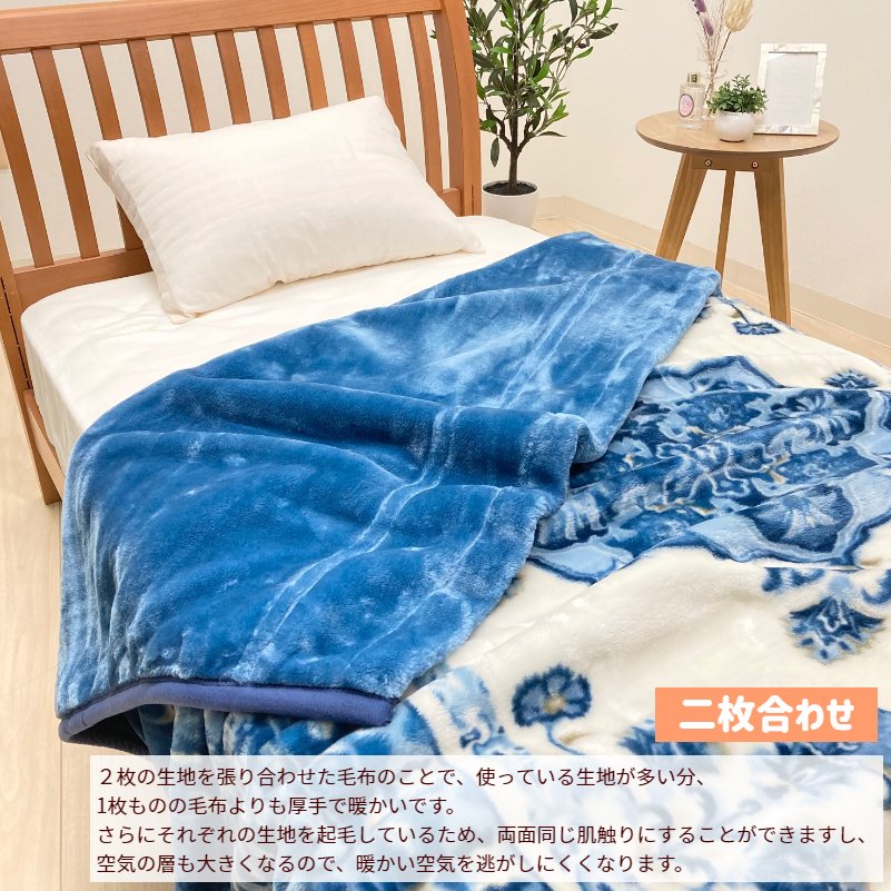 西川（nishikawa） 毛布 ダブル やわらか マイヤー エリ付 二枚合わせ