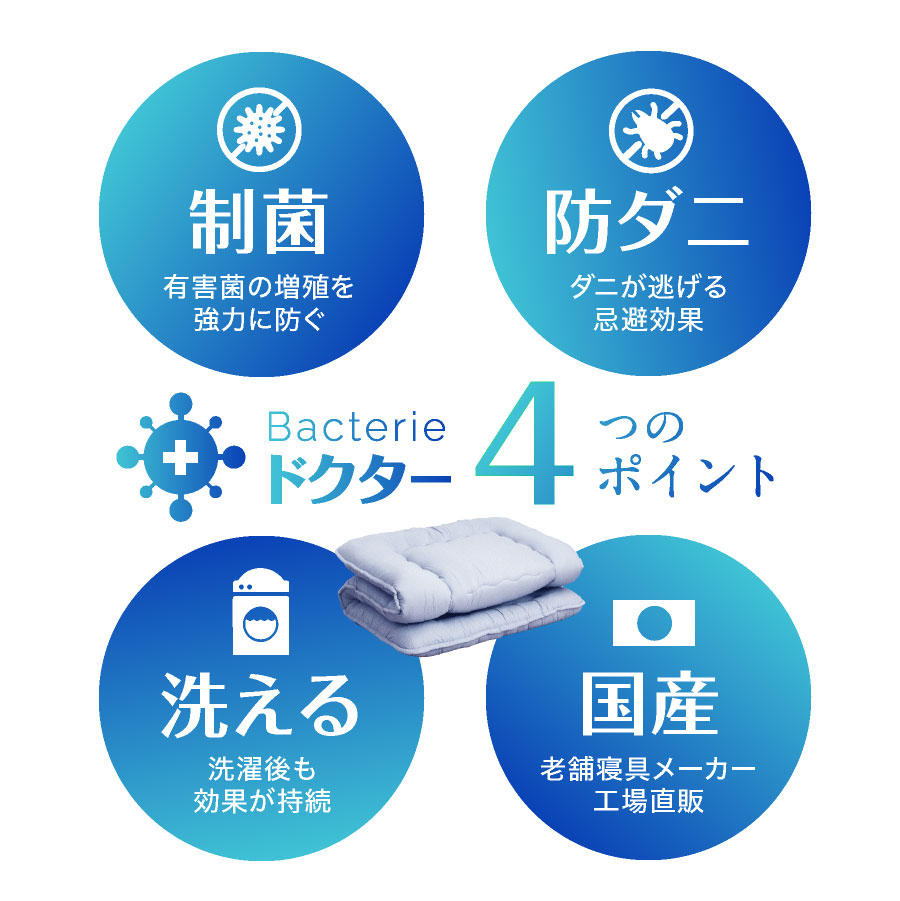 日本製 病院仕様 制菌敷き布団 殺菌 防ダニ ダブル ロング安全性バッチリ 子供用布団に アレルギーの方 在宅医療に 加齢臭 |  | 03