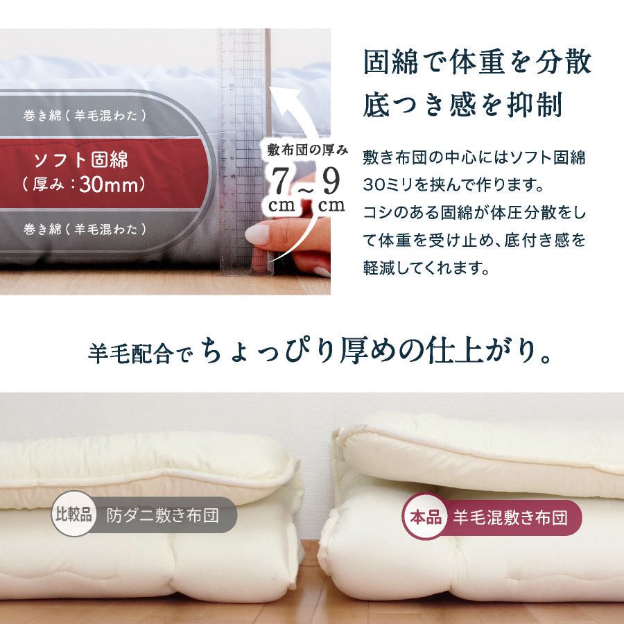 日本製 羽毛 羊毛布団 2点セット ホワイトダックダウン フランス産