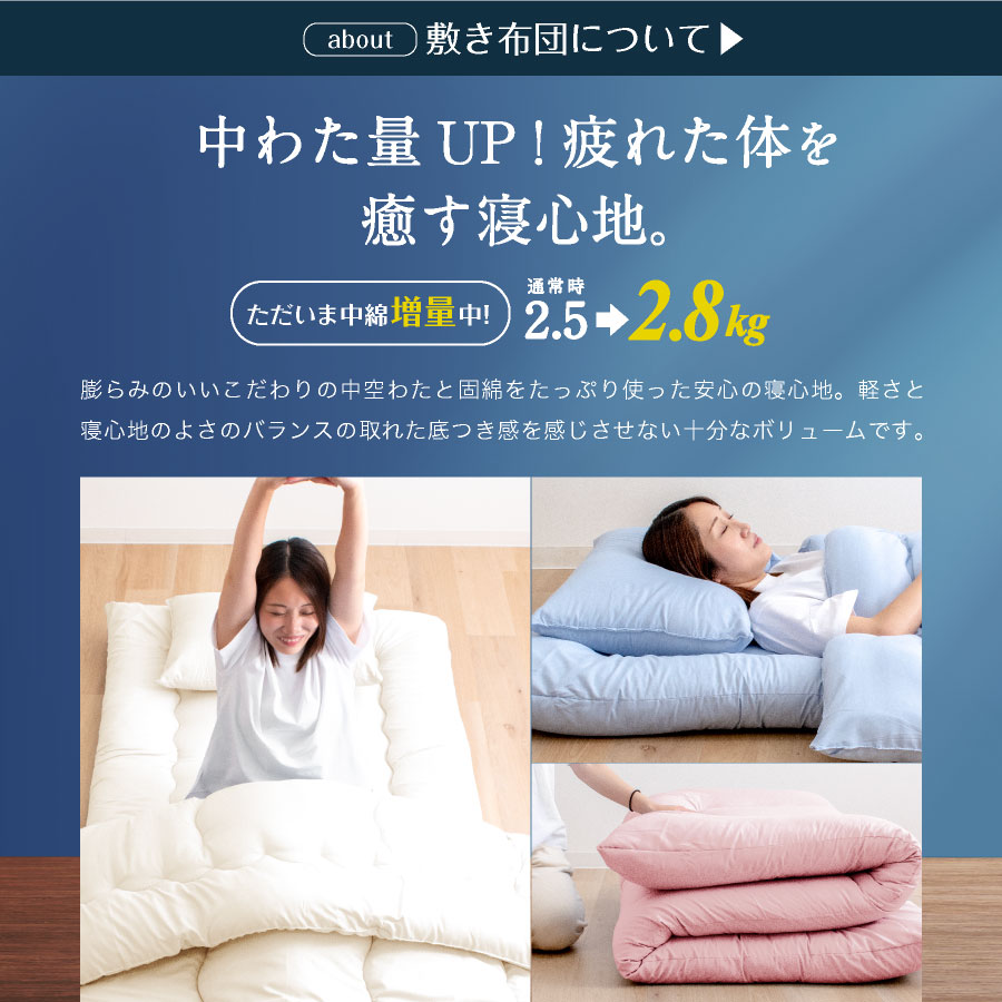 日本製 3点 布団セット シングル ロング 抗菌防ダニ (固綿入) 国産 防