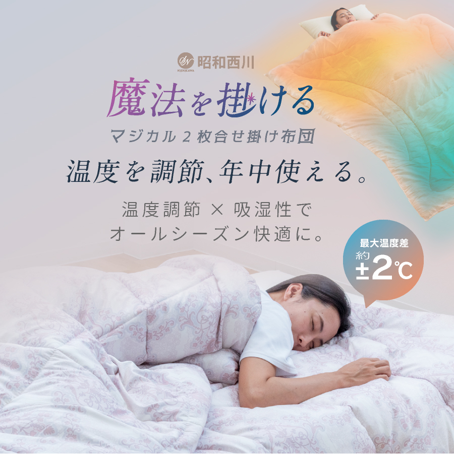 オールシーズン快適／ 西川 温度調節 二枚合わせ掛け布団 シングル