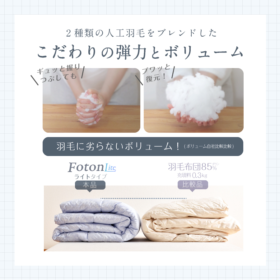 臭わない。人工羽毛ダウンケット／ 西川 洗える 人工羽毛 ダウンケット