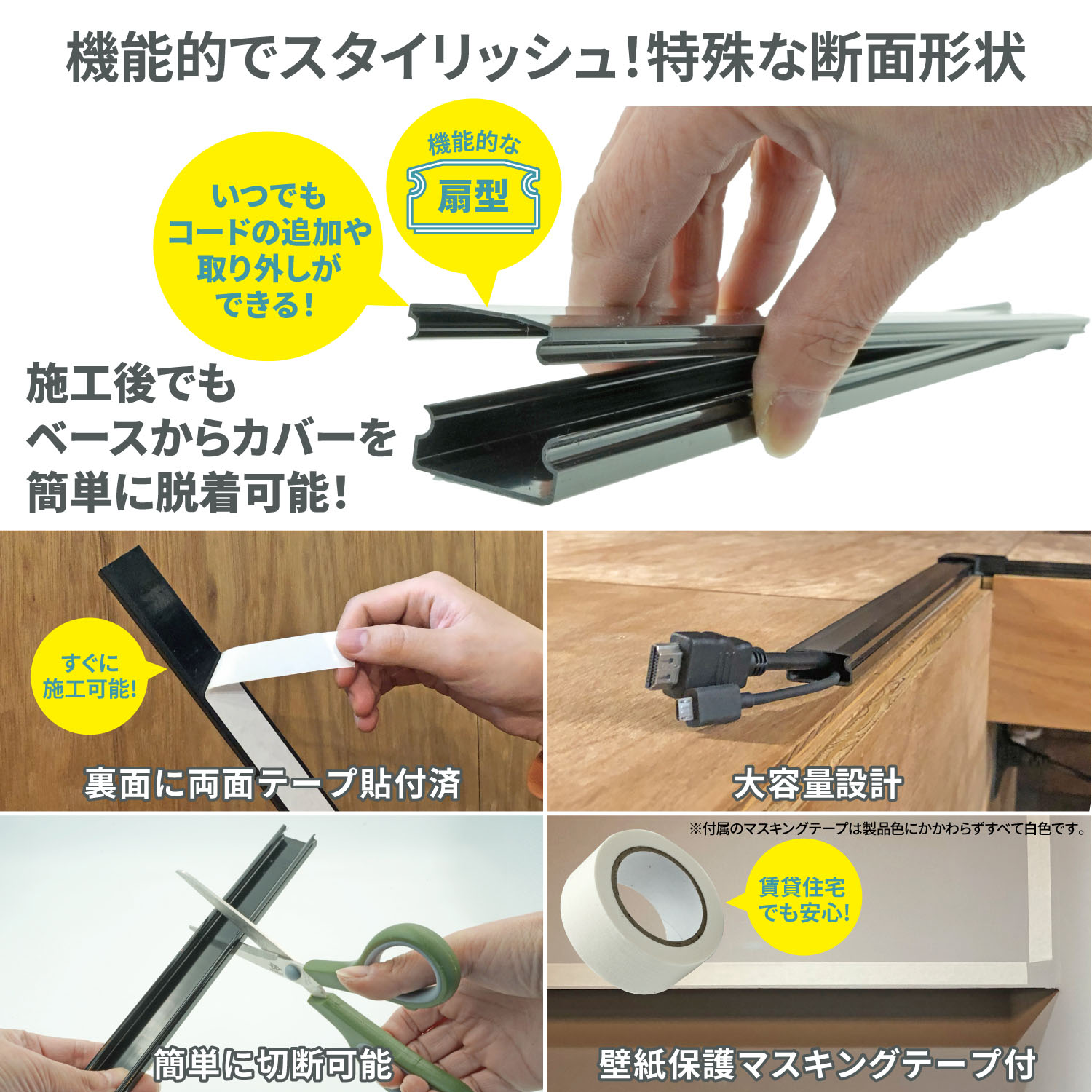 ネセクト] 配線カバーセット黒色 40cm 直線モール12本(4.8m