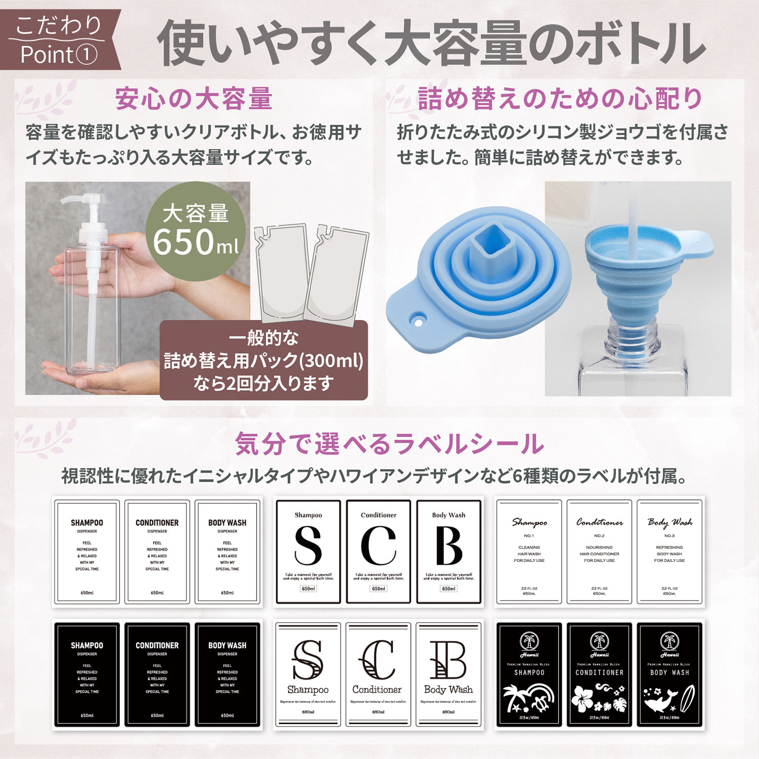 ネセクト] シャンプーボトル ディスペンサー 大容量650ml 3本セット