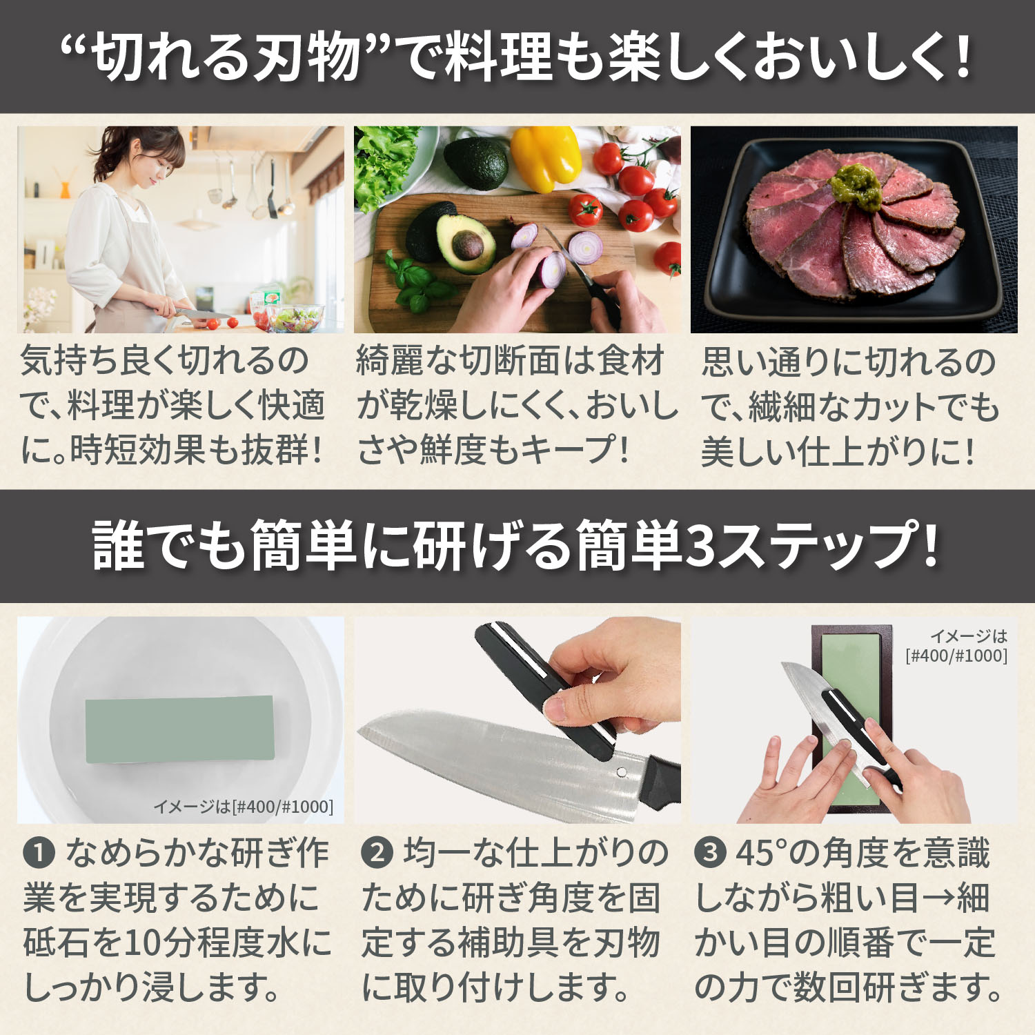 ネセクト] 両面砥石セット #400/#1000 【荒研ぎ/刃こぼれ修正/中仕上げ
