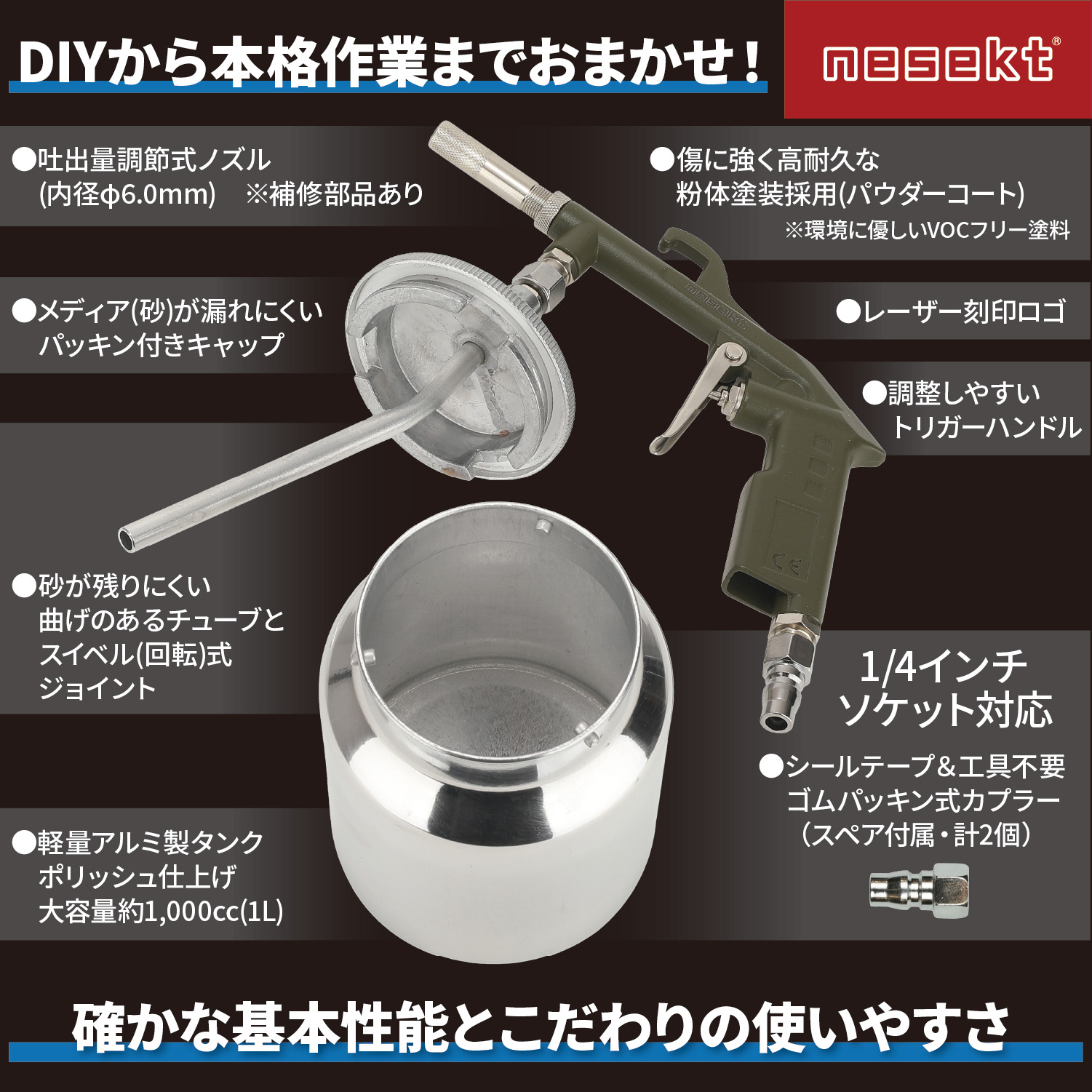 ネセクト] サンドブラスター下カップ式 1L サンドブラスト ブラスト