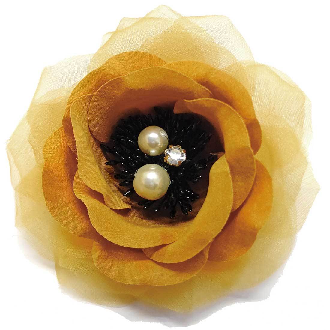 コサージュ サテン×オーガンジー パール＆ラインストーン 9a