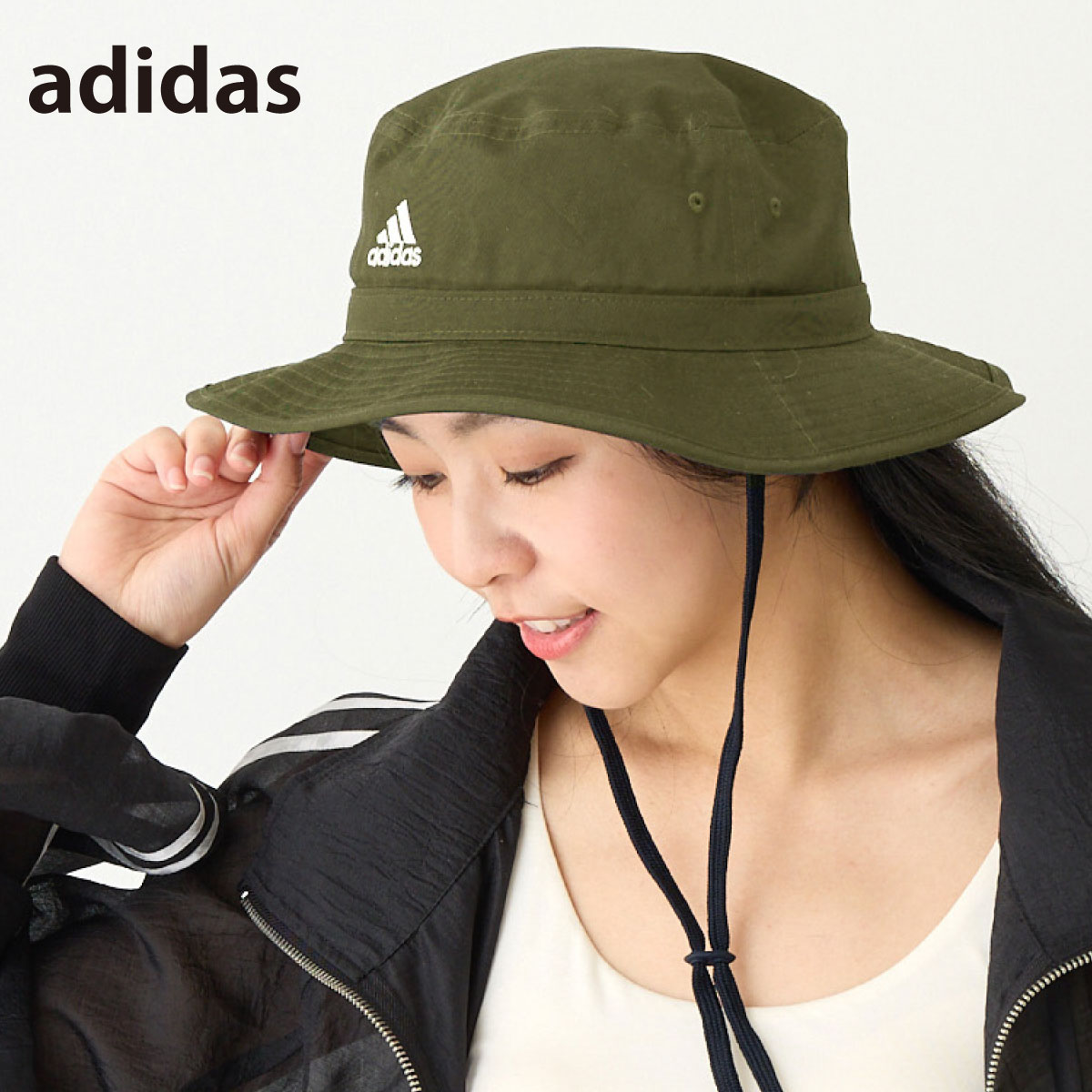 adidas 撥水バケットハット 帽子 紐つき 58cm 男女兼用 UV 洗濯