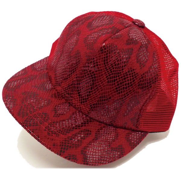 メッシュキャップ 帽子 深め ワイルド ヘビ柄プリント つば 平ら