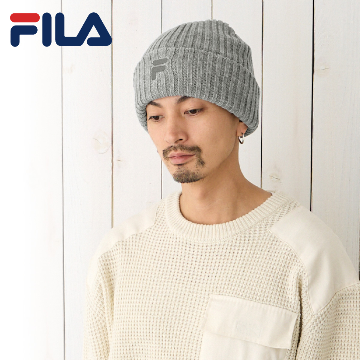 FILA（フィラ） ロゴ ニット帽 メンズ 裏起毛 秋冬 ニットキャップ 耳