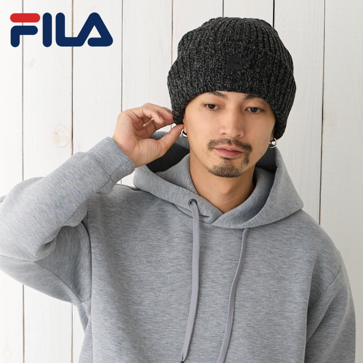 FILA（フィラ） ロゴ ニット帽 メンズ 裏起毛 秋冬 ニットキャップ 耳