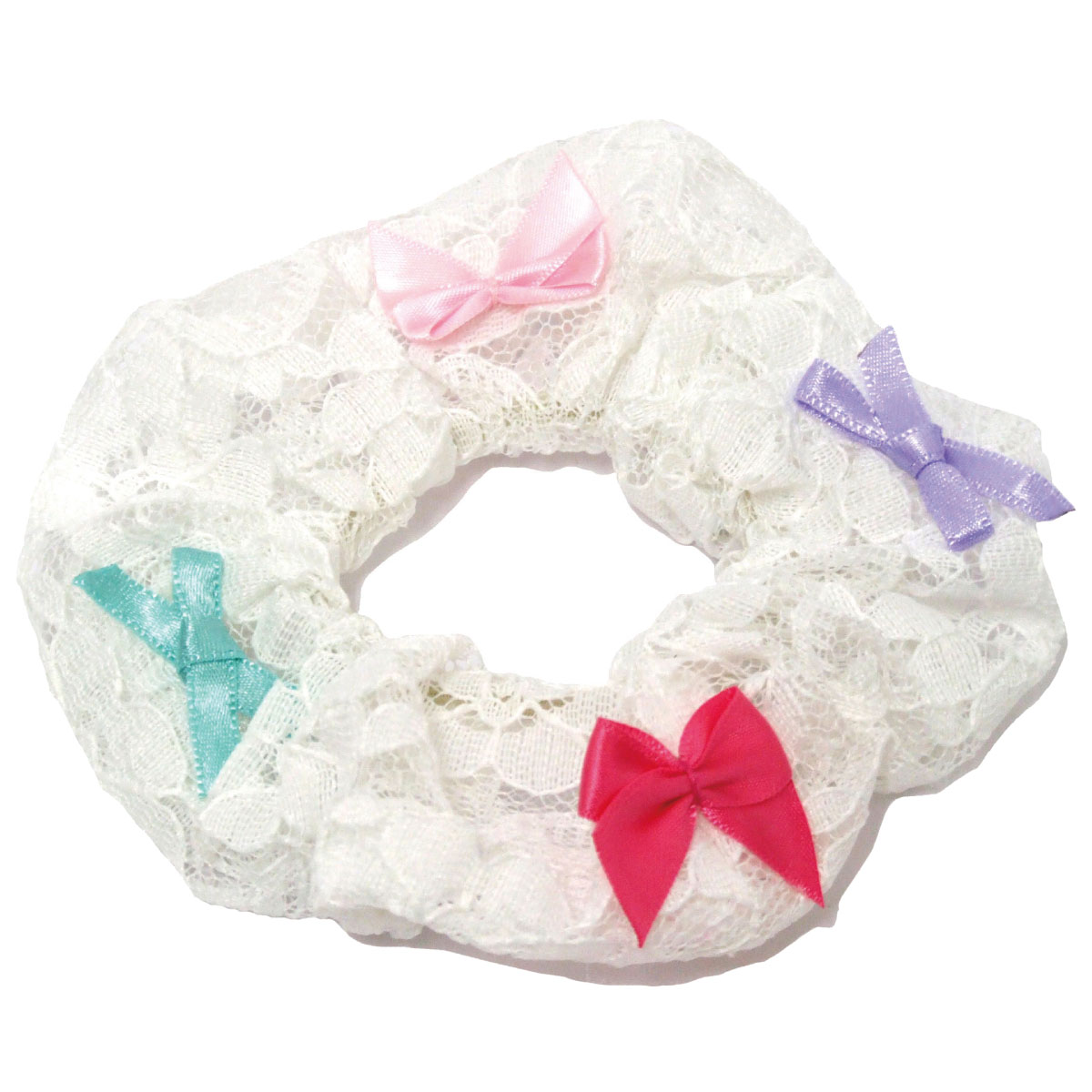 シュシュ かわいい プチリボン付き くしゅくしゅレース生地 レディース