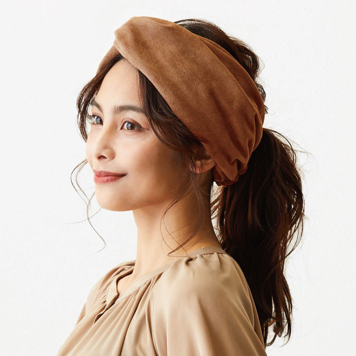 7wayアレンジヘアターバン チョコブラウン ターバンスタイル ヘアバンド クロス シンプル ヘアアレンジ まとめ 洗顔 かわいい