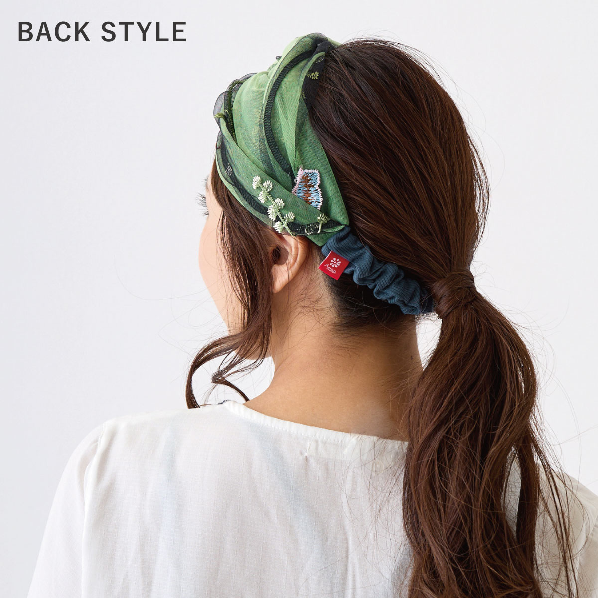 花柄 刺繍 ヘアバンド 透ける チュール 太幅 エスニック きれい