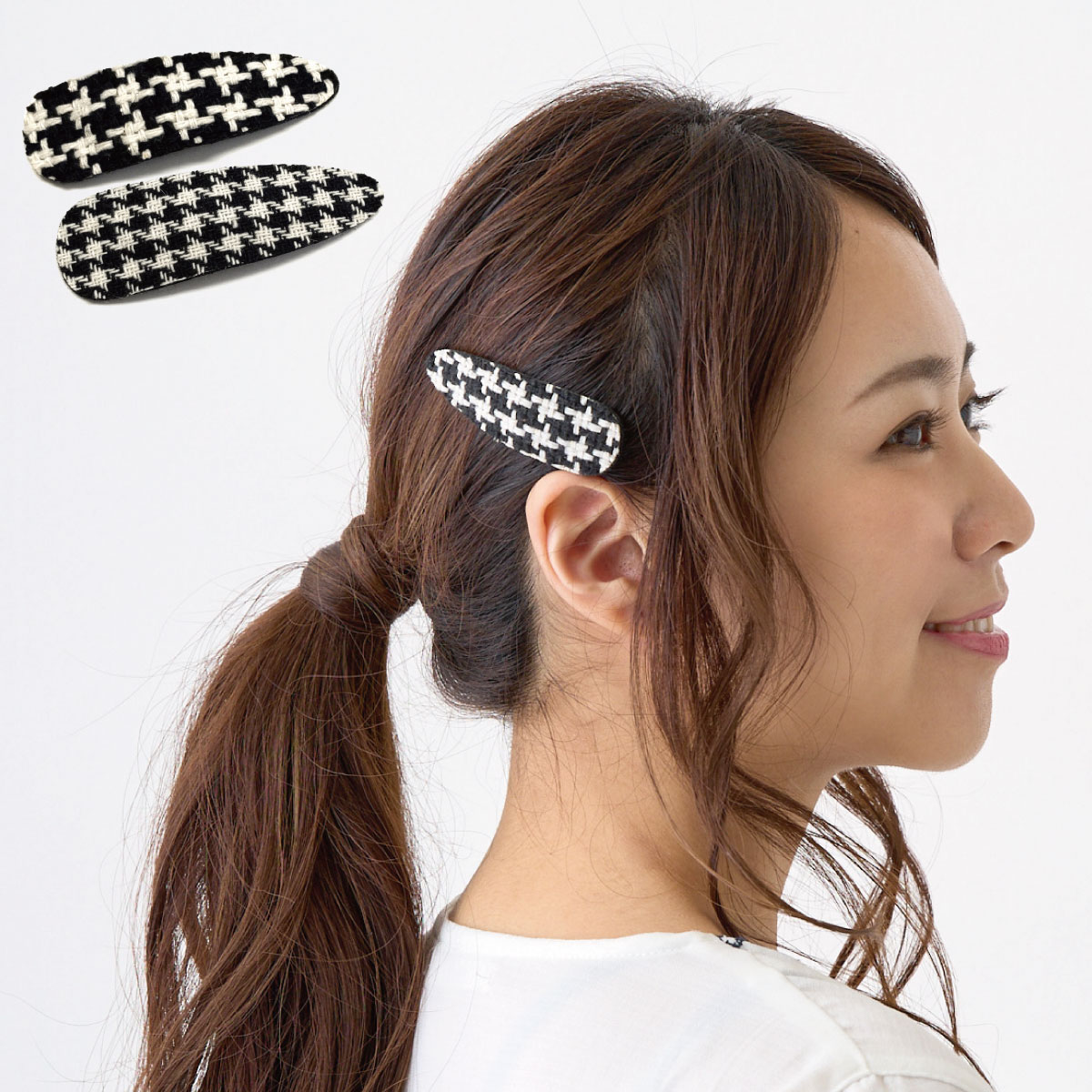 ヘアアクセサリー 千鳥柄 パッチンピン 2個セット 簡単 アレンジ