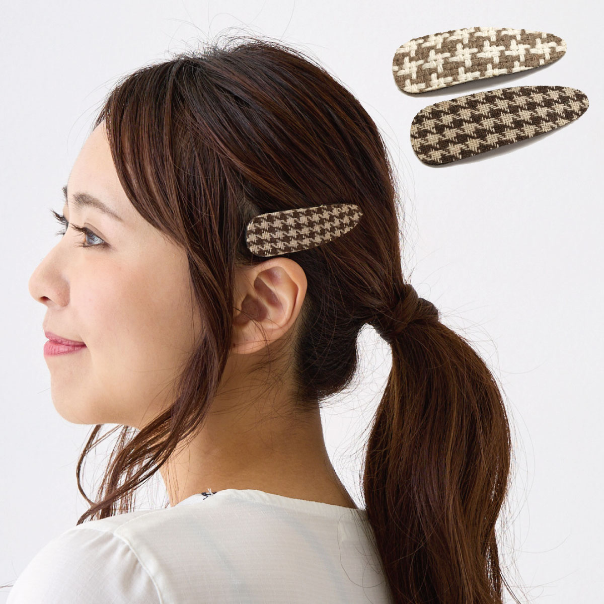 ヘアアクセサリー 千鳥柄 パッチンピン 2個セット 簡単 アレンジ
