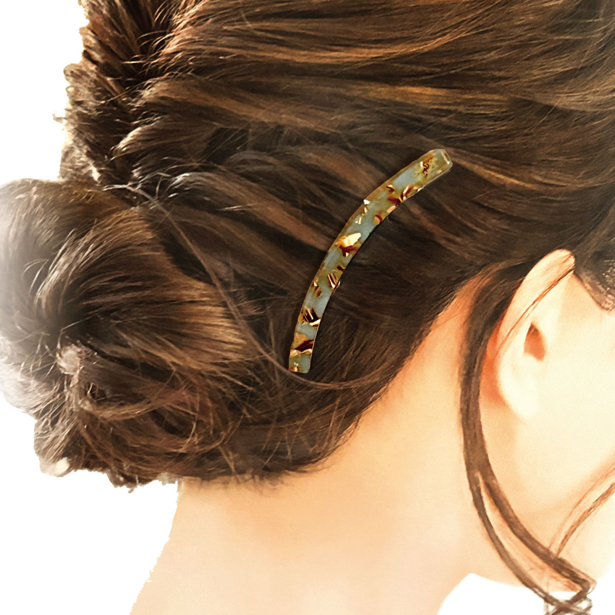 マーブル調 ヘアクリップ 細長 カーブ くちばしクリップヘアピン 大人