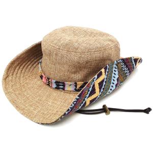 サファリハット 帽子 58cm チロリアン柄 夏 キャンプ メンズ レディース hat-1263-58 アウトドア 日よけ おしゃれ 男女兼用 UVケア