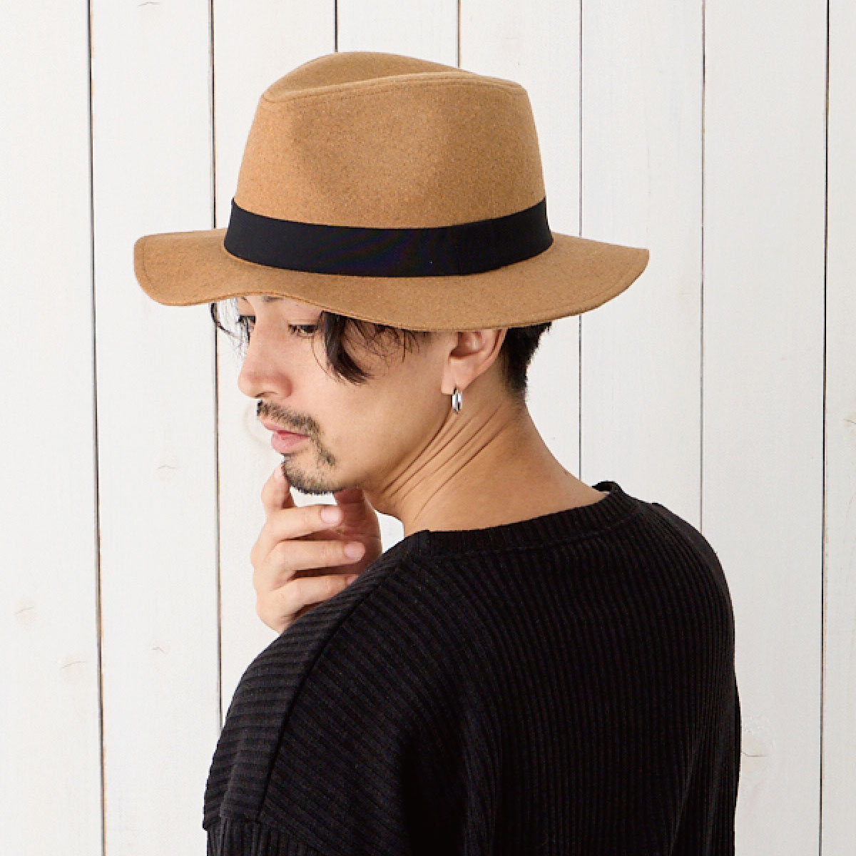 美品 | オリーブグリーン フェルトハット 秋冬 中折れ帽 ボーイスカウト フェルト 中折れハット 秋冬 ポリフェルト つば6cm メンズ