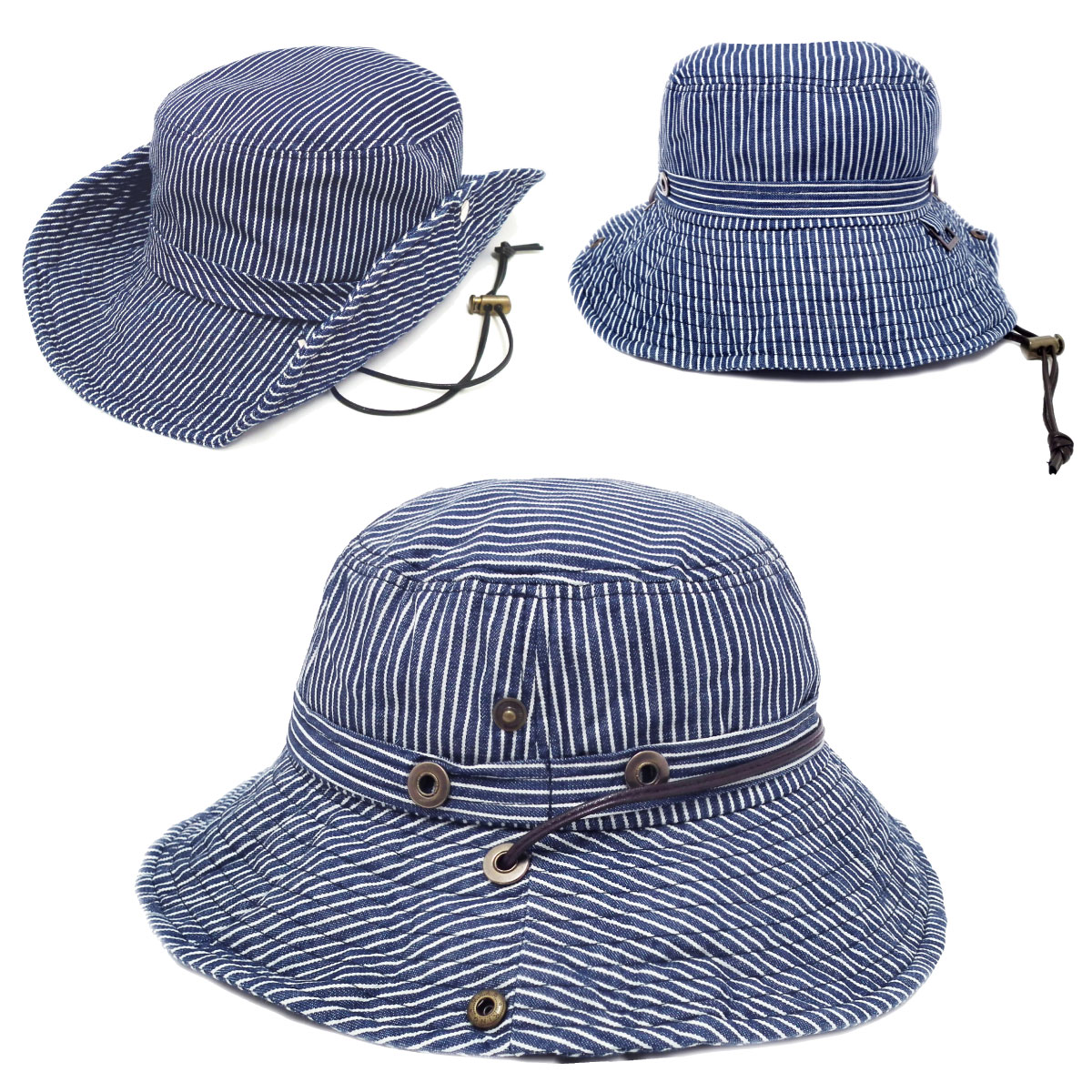 サファリハット 帽子 キッズ 55cm 小さめ ヒッコリーストライプ柄 hat