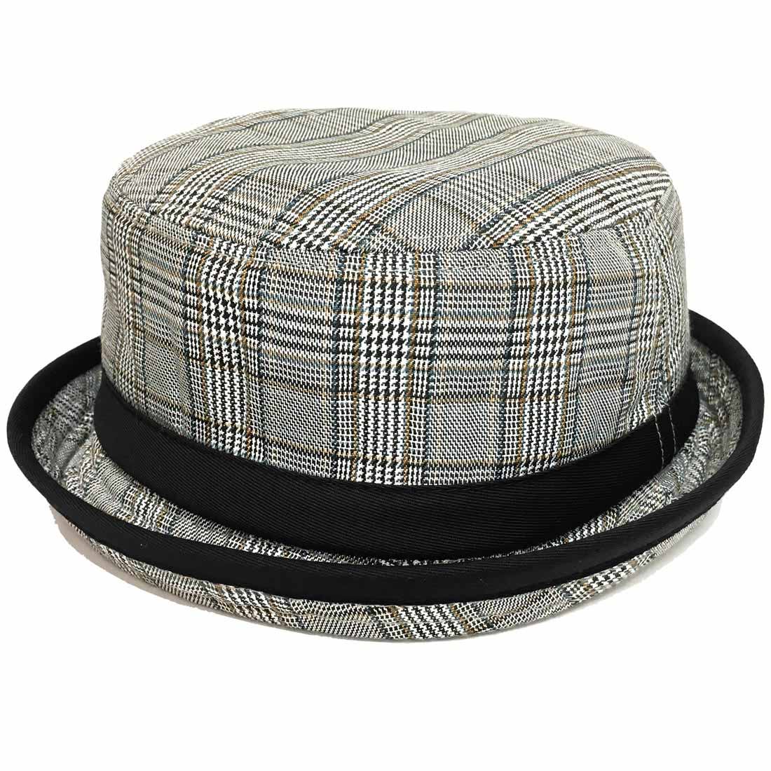 ポークパイハット メンズ 帽子 シックなグレンチェック柄 58cm 60cm