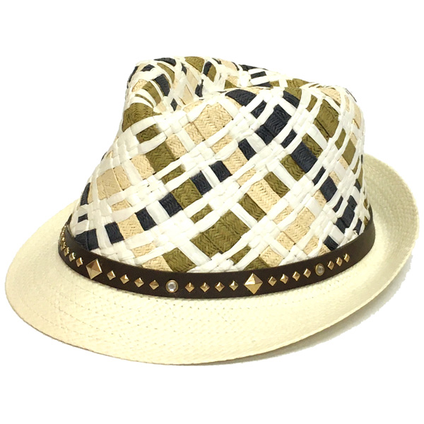 キッズ 帽子 スタッズベルト付き ポップ＆カラフル 中折れハット 編み