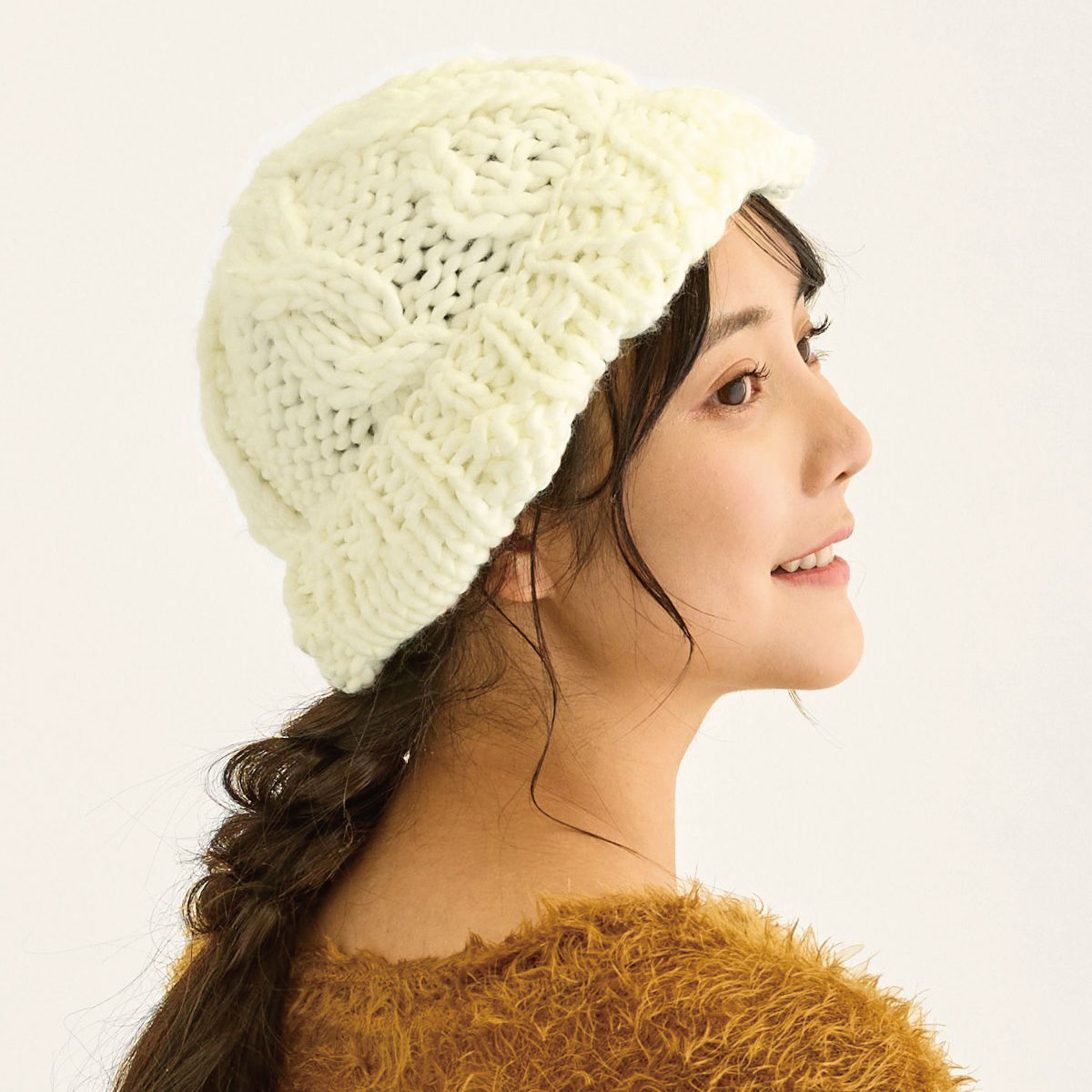ニット帽 レディース 帽子 冬 2way 極太ざっくり ケーブル編み モヘア