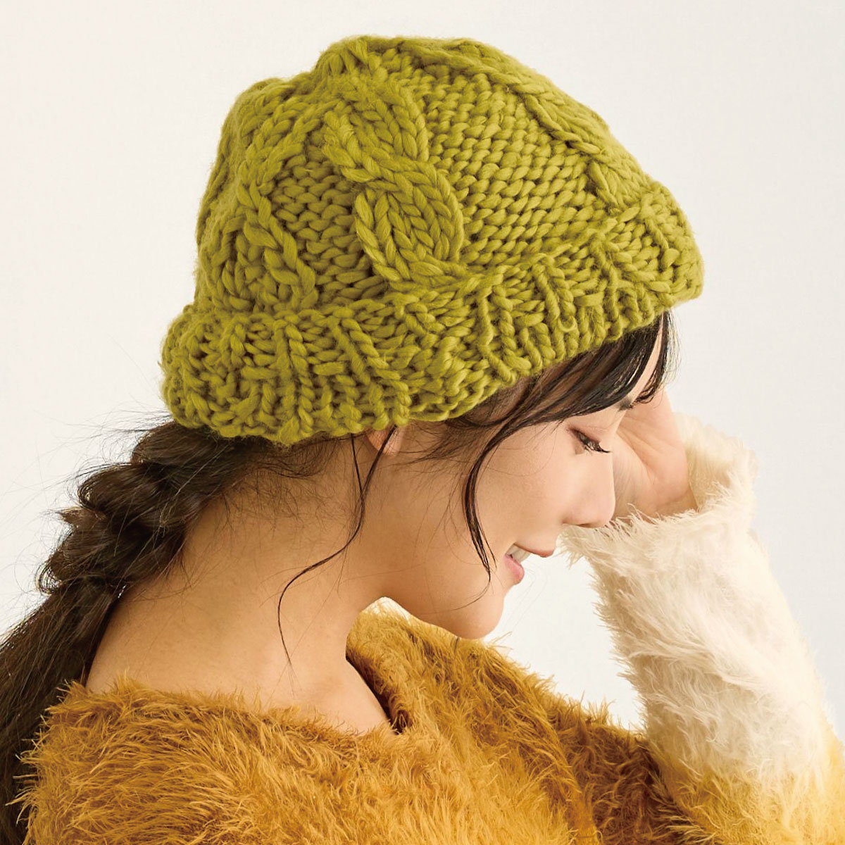 ニット帽 レディース 帽子 冬 2way 極太ざっくり ケーブル編み モヘア