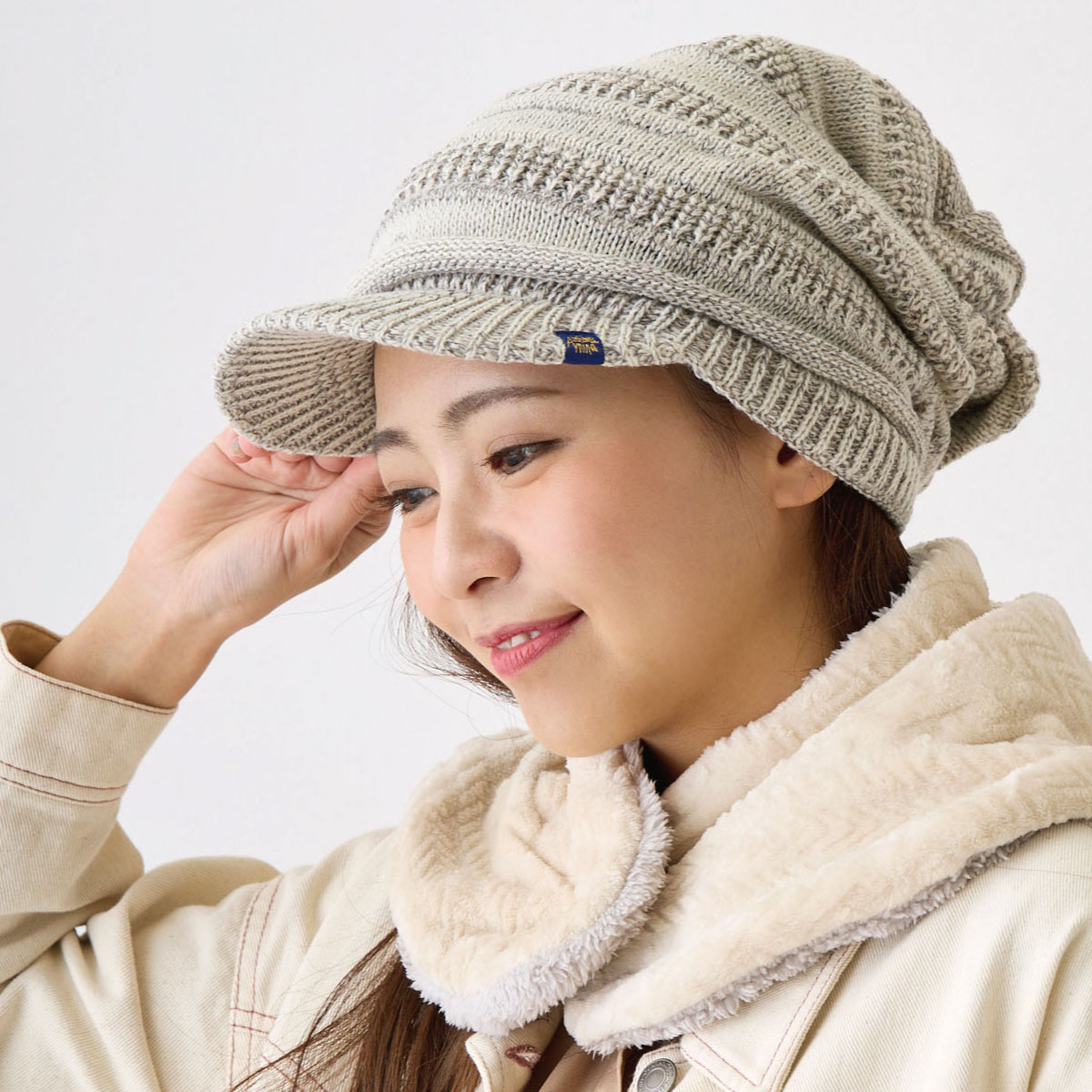 帽子 ニット帽 キャスケット 暖かい ボーダー編み カジュアルなMIXカラー 被りやすいタック縫い ...