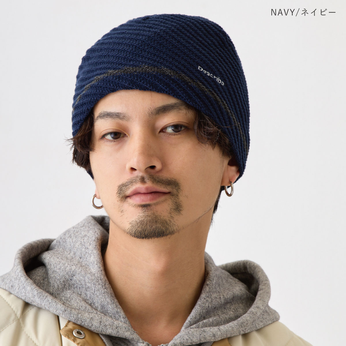 ニット帽 メンズ 帽子 裏地フリース あったかビーニー 斜め模様
