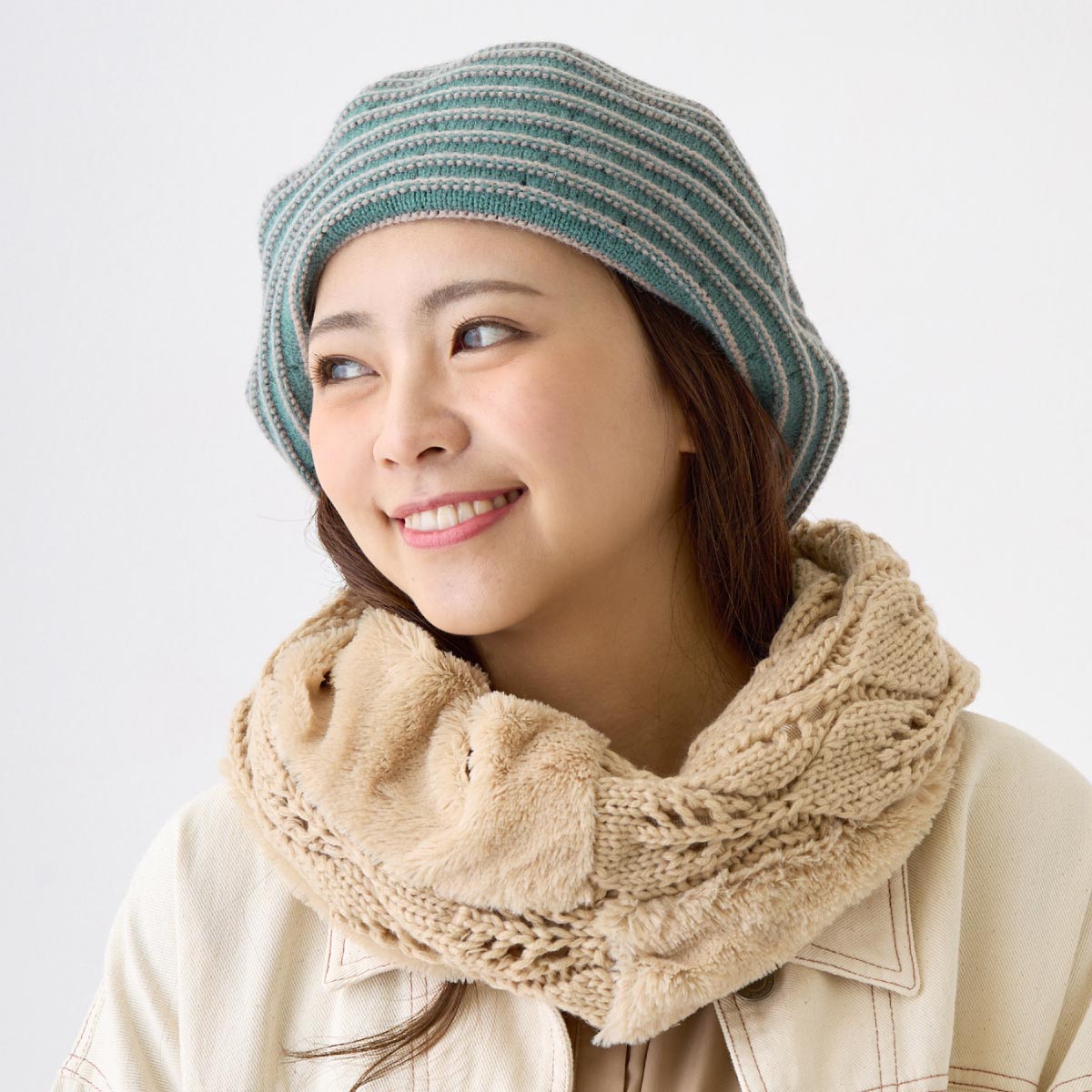 ニット ベレー帽 もっちり伸びる サークルボーダー柄 かわいい 56cm-60cm knit-171...