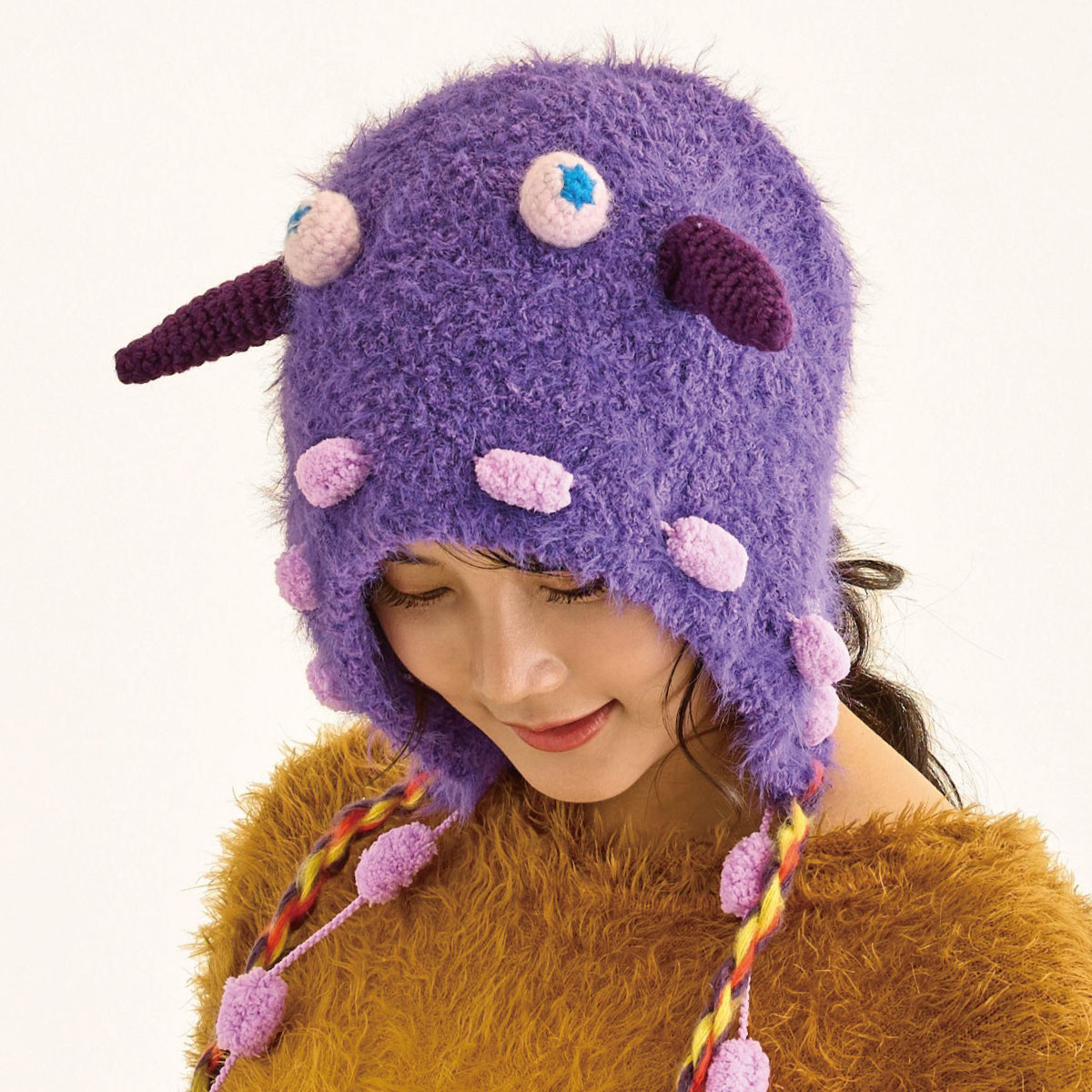 モンスター 可愛い 耳あて付き ニット帽 フード帽 耳まで暖かい 個性的