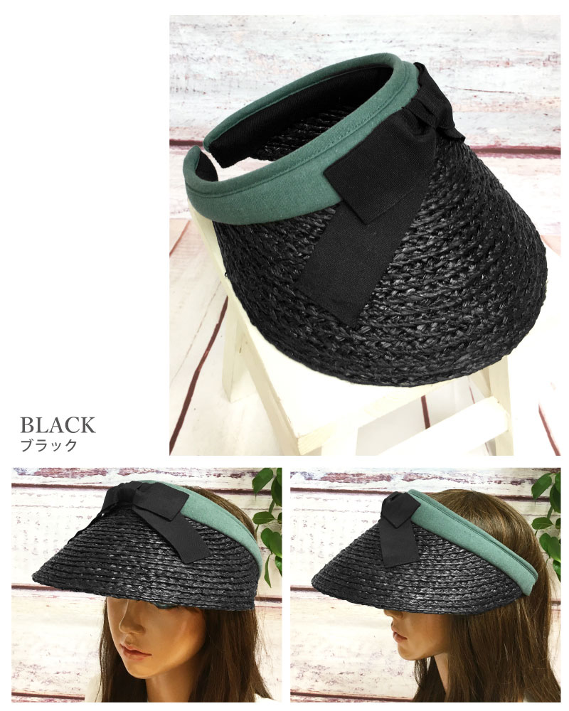 麦わら帽子 サンバイザー ラフィア つば広 帽子 レディース