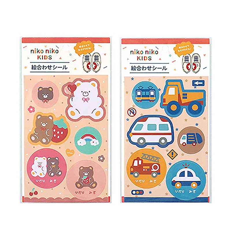 ニコニコキッズ 絵合わせシール くま＆働く車 : ひゃくえもんplus