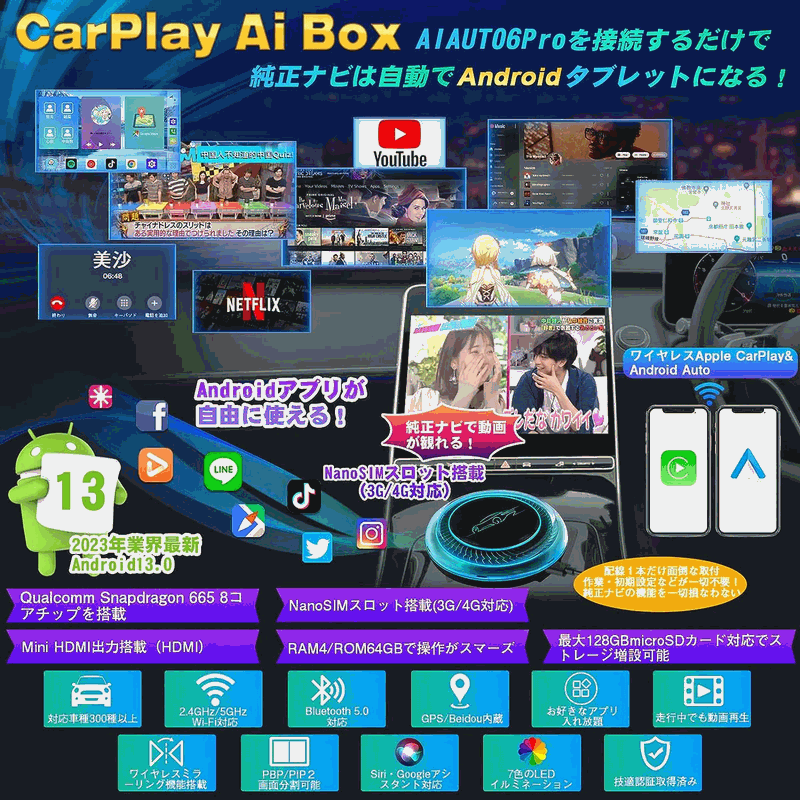 PORMIDO(ポーミド)  AIAUTO6Pro　CarPlay AI Box　Android13.0システム搭載｜hycompany｜02