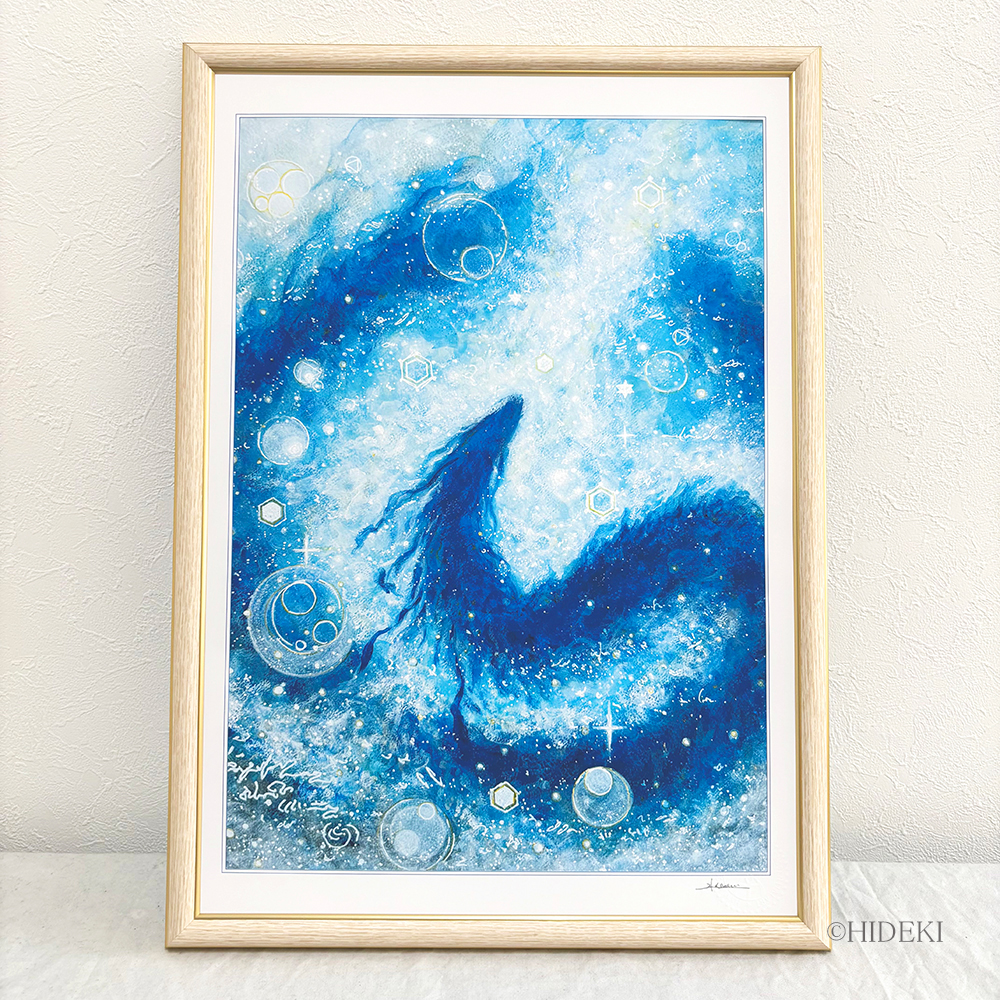 風水開運ヒーリング絵画＊惑星と夢色龍神～銀河鉄道～虹色白龍　夜空　SL 人間関係 龍神ヒーリングアート RAINBOW LIGHT s 絵画 龍神 風水画 玄関