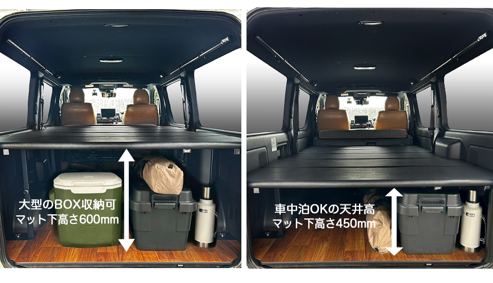 ハイエース200系 1型～8型 SGL ナロー専用 ベッドフレーム 棚付 黒 ハイエース 標準S-GL用 ブラックレザータイプ ロングサイズベッド