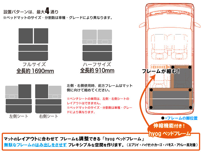 ハイゼット ハイゼットカーゴ クルーズ フルサイズベッドキット [硬質