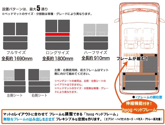 高さ調整Sベット ハイゼット ハイゼットカーゴ クルーズ フルサイズベッドキット