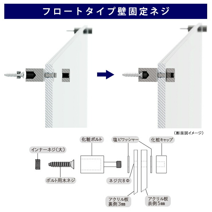 アクリル ポスターフレーム A4サイズ用 壁固定用 フロートタイプ