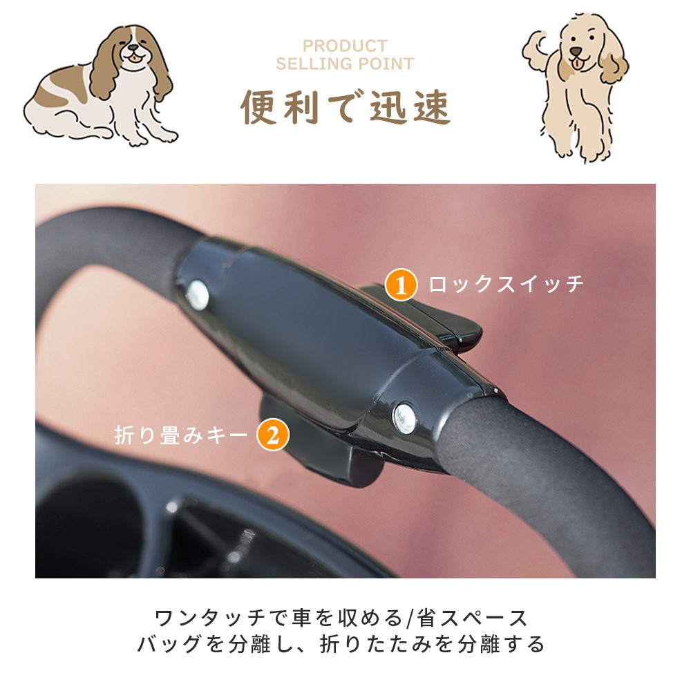 ペットカート 折り畳み 4輪 ストッパー付き 軽量 対面式 折りたたみ