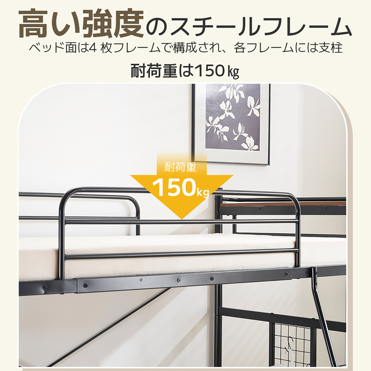 システムベッド【Ｓ・シングル】　コンセント・メッシュパネル付き　BLACK ロフトベッド シングル 3WAY システムベット 収納付き コンセント付き