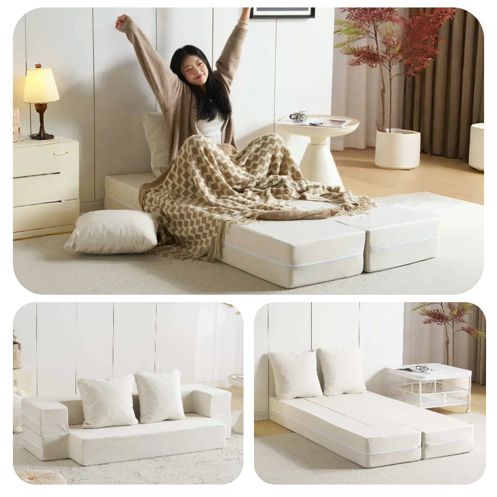 【ホワイト】2人掛けソファベッド 組立不要 フロアソファ コンパクト ローソファ ホワイト】2人掛けソファベッド 組立不要 フロアソファ コンパクト