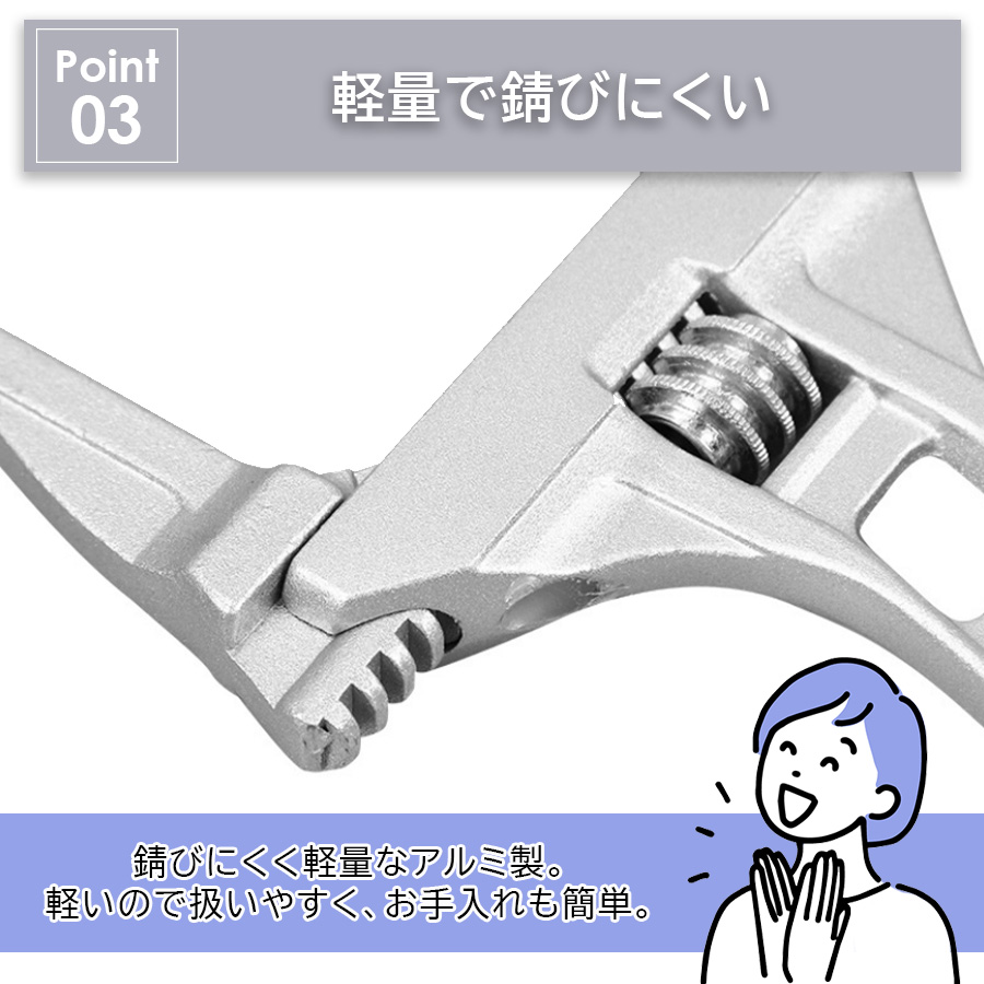 モンキーレンチ ワイド 6-68mm 工具 たて型 薄型 大開口 高品質 アルミニウム合金 薄型 軽量 コンパクト 幅広 ショートタイプ DIY 工事  修理 :190-10:HYS - 通販 - Yahoo!ショッピング