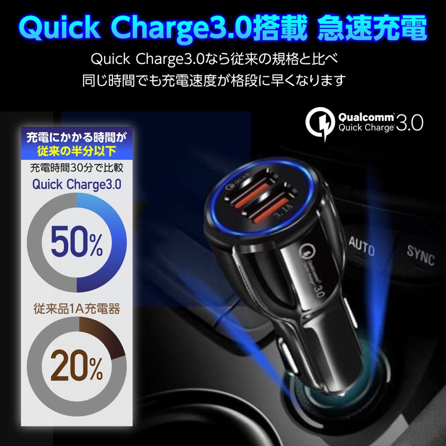 シガーソケット USB 車 スマホ 携帯 充電器 急速充電 2ポート iPhone対応 :208-37:HYS - 通販 - Yahoo!ショッピング