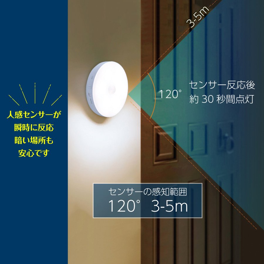 人感センサーライト 丸型 USB充電 屋内 ナイトライト フットライト LED 照明 屋内 電球色 マグネット :209-101:HYS - 通販 -  Yahoo!ショッピング