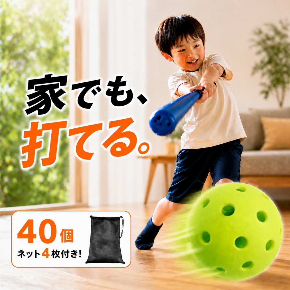 学童野球　トレーニング4点セット 野球 バッティング 練習 穴あきボール 40個 セット 柔らかい 穴あき